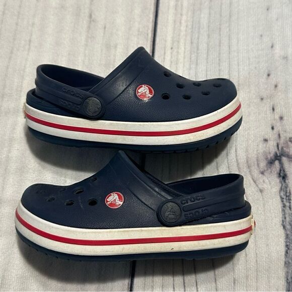 Crocs Crocband Navy Blue Red Stripe Kid Toddler Sz 6/7 Preschool Water Sandals - Picture 4 of 10